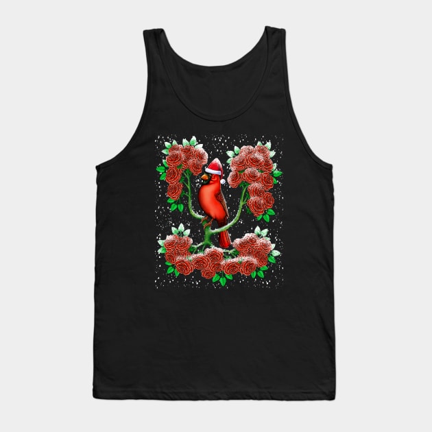 Red Cardinal bird in rose flowers  snow winter Christmas Tank Top by Artardishop